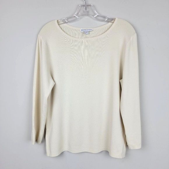 Pendelton Cream Crew Neck Long Sleeves Basic Classic Rayon Knit Top Size L - Picture 1 of 6